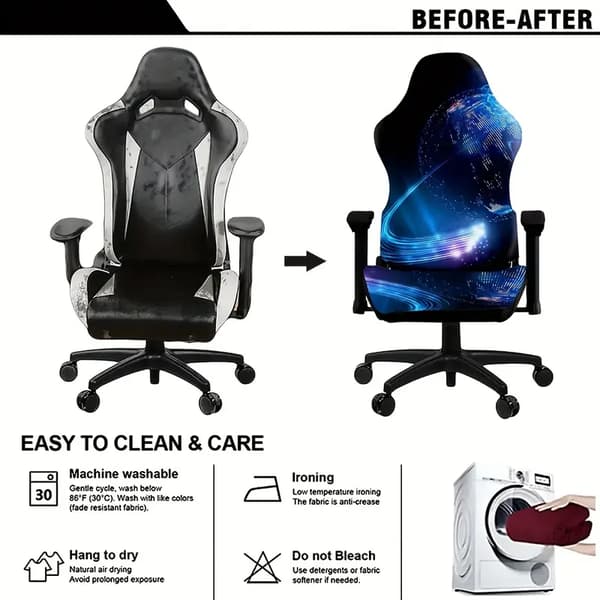 Kontor- og gamingstoldekselsett, Technology Planet Code, unik designstil, vaskbart kontorstoldekselsett med høy elastisitet, egnet for gamingstoler