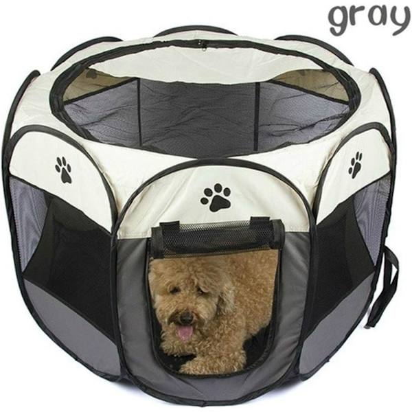 Hundlekhage, hopfällbar valphage, husdjurshage bärbar pop-up-tält 8-panel nätöverdrag bedårande design 600D mjuk Oxford lekhage kennel för inomhus-utomhus hund katt kanin. (M 35\" * 35\" * 24\", grå)