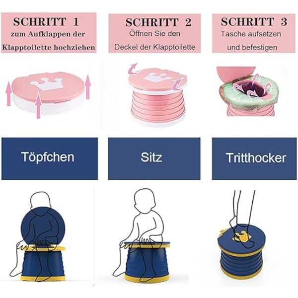 Sininen taittuva lastentoiletti, taittuva matkaviessa, kannettava