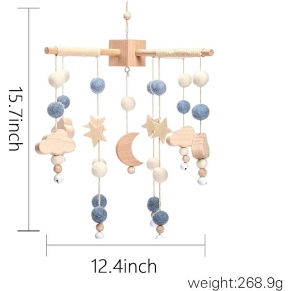 Baby klokker med filt kugler måne planet stjerner mobil træ baby