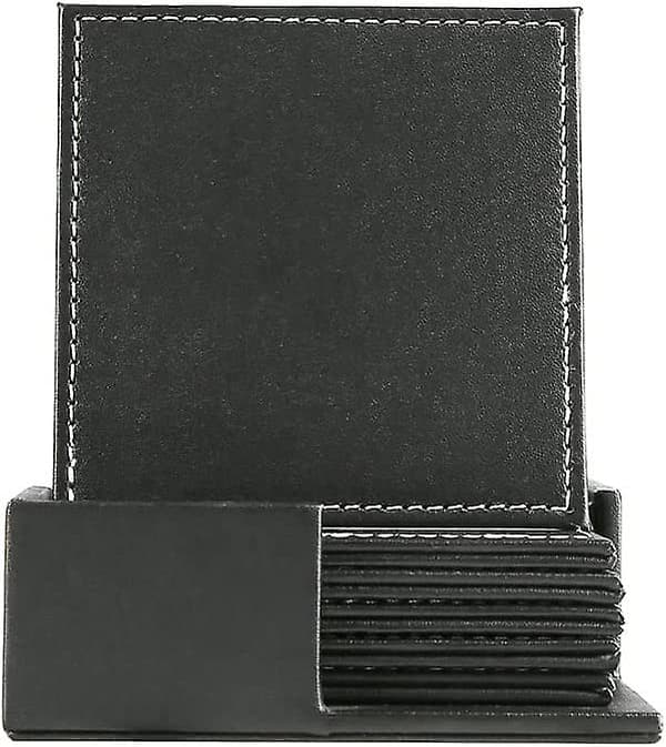 Set med 6 svarta läderunderlägg