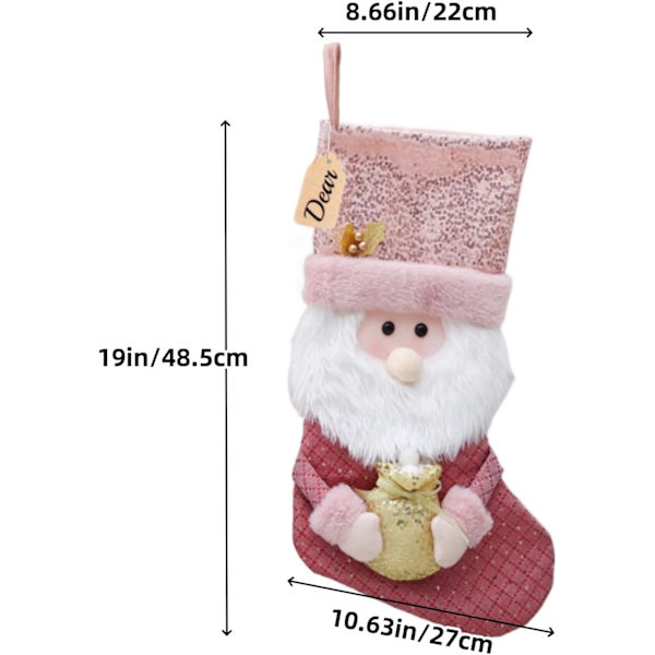 2-pack Rosa Julstrumpor med Guld och Rosa Paljetter 20 tum Stor Storlek 3D Tomte/Snögubbe Docka Personlig