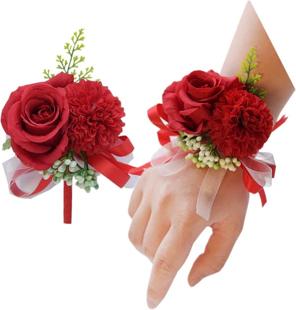 Blomster Håndleds Corsage Sæt, Simulerede Roser og Nelliker