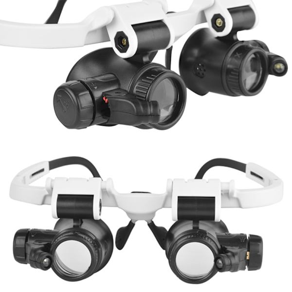 Huvudförstoringsglas för juvelerare med 2 LED-lampor 8x 15x 23x