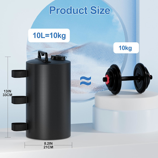 Bärbar 10 liters vattenpåse vindtät fixerad kronvikt för pop-up tält utomhus
