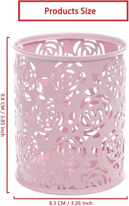 Pennställ med ihåligt rosdesign (rosa), cylindrisk pennburk