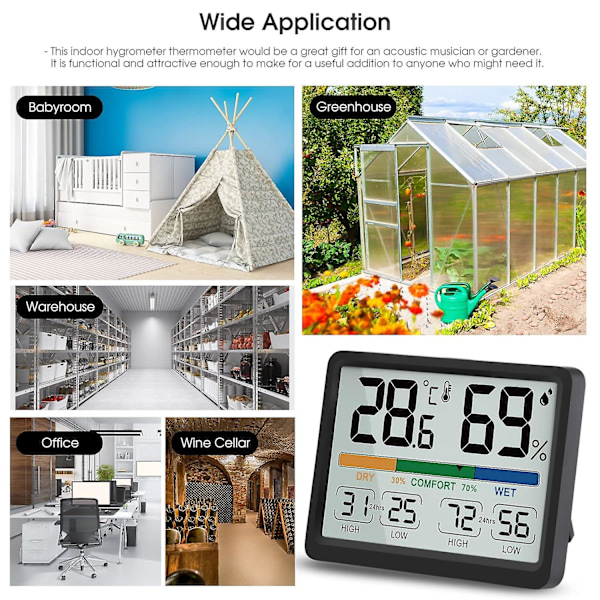 97x73x19mm, inomhus hygrometer termometer - Digital inomhus termometer med maximal och minimal historik, Växlingsalternativ mellan F / C, Lätt att använda, C