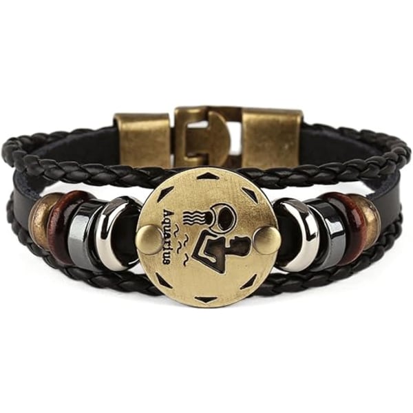 Punk Alloy Lær Armbånd For Constellation Flettet Tau Armbånd Bangle, Vannmannen