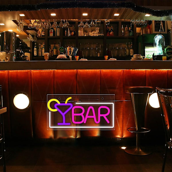 Neon LED Dekoration, BAR Ljusskylt (Röd Vit), 42×22×2CM Neonljus Bar
