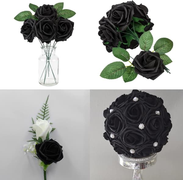 50 Stykker (Sort) Kunstige Rose Blomster, Kunstige Blomster til