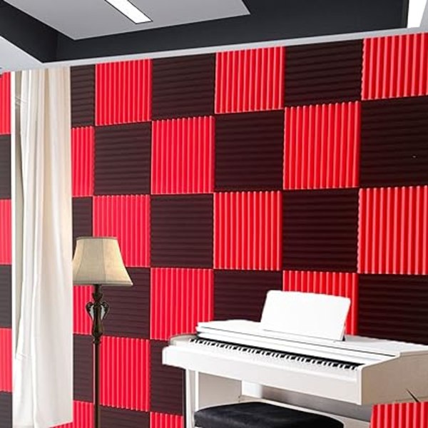 2 stk. Rød/Sort Lydabsorberende Skum Panel Kile Studio