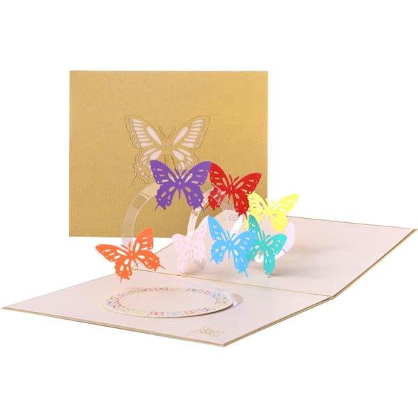 1 stk 3D sommerfugl pop-up lykønskningskort til fødselsdag, 3D gave