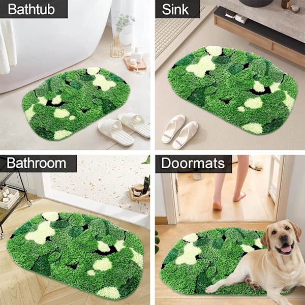 Moss badrumsmatta, 3D rolig toalettmatta halkfri, grön lurvig duschmatta, extra mjuk och tjock, maskintvättbar, absorberande matta för badrum löpare vardagsrumsgolvdekor
