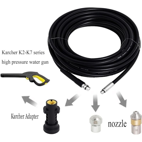 Putkenavaaja 15m, Kärcher-yhteensopiva kärppä Karcher K2, K3, K4, K5, K6, K7, korkeapainepesuri 180Bar 60°C tukkeutumiseen ja viemärin puhdistukseen