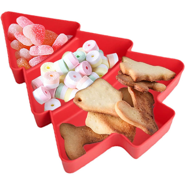 Julgransformade Tallrikar Plast Julgransbricka Snacks Appetitbricka Plast Serveringsbricka 3 Fack Mu