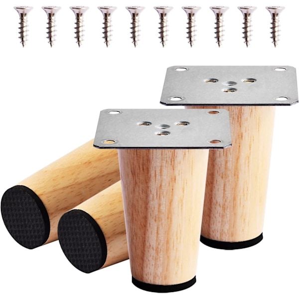 4 stk 8 cm møbelben i tre, erstatning massive tre sofa ben med monteringsplate, skruer og sklisikker matte, tre seng bord ben for sofa skap
