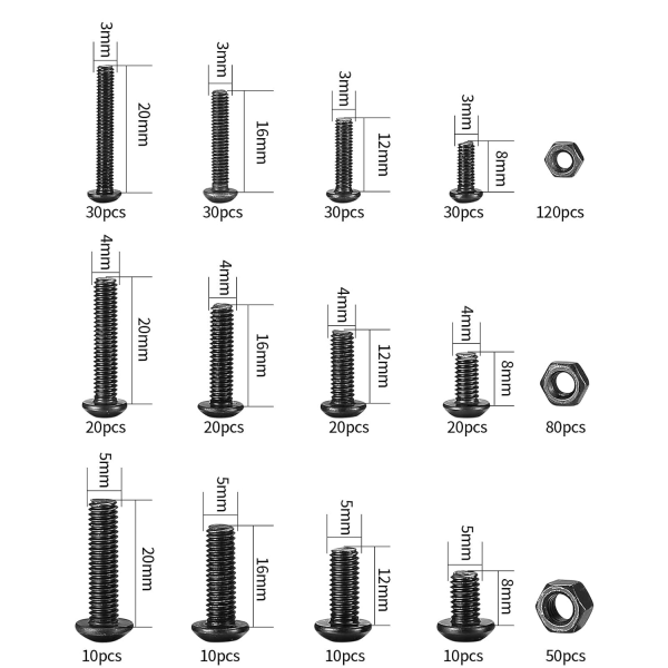 500 Pieces Screws Bolts and Nuts, M3/M4/M5 Hexagon Socket Cap