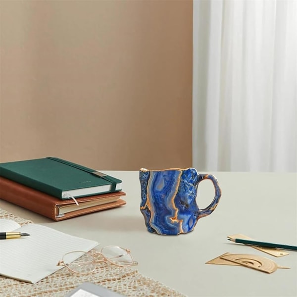 Mineral Krystal Kaffeekop, 2024 Ny Elegant Flerfarvet Mineral Krystal Kop, Mineral Kaffeekop med Kaffe Ske