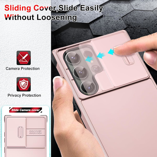 Fodral för Samsung Galaxy S23 Ultra 5G 6.8\" (INTE för Samsung S23/S23 Plus), Glidande Kameraskyddande Hård PC Silikon Stötskyddande Bumper Case för Samsung S23 Ultra, Rosa