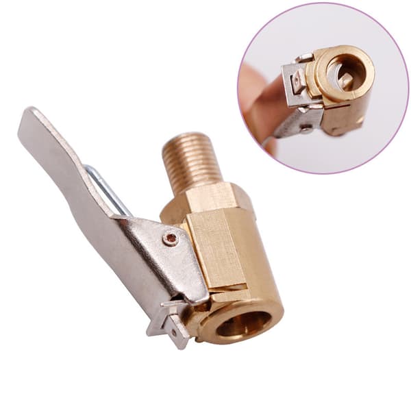 Bärbar Bildäcks Uppblåsningspump Luft Sugventil Clip-on Anslutningsadapter Bil Mässing 8mm