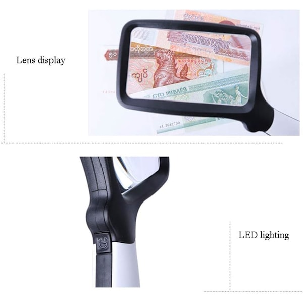 Suurennuslasi valolla, taittuva kahva, 5 kirkasta LED-suurenninta