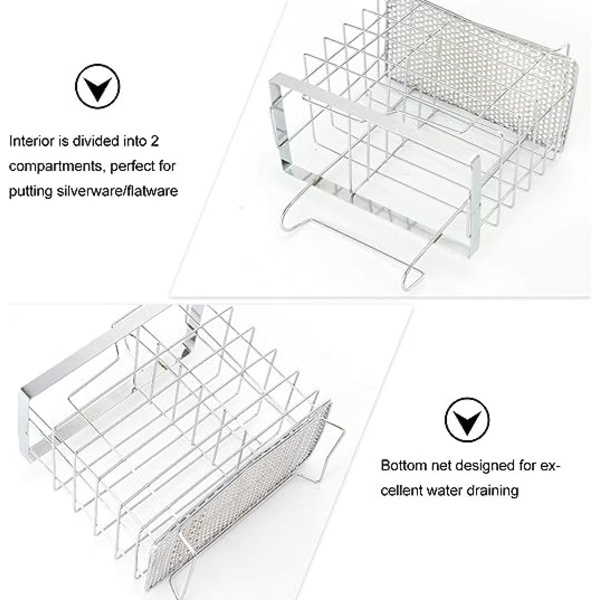 1 sølv rustfrit stål hængende bestik tørrestativ rektangulær