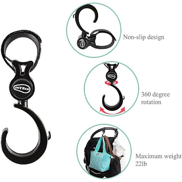 (2-pack) Barnvagnskrok, Yuccer 2 st barnvagnshängare väska krok för Yoyo barnvagn Universal barnvagnsklämma tillbehör