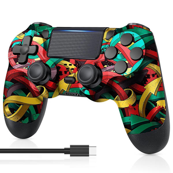 PS4 Controller Trådløs, med USB C Kabel/1000mAh Batteri/Dobbelt Motorer/6-akset Gyro/3,5 mm Lydjack/Multi Touch Pad/