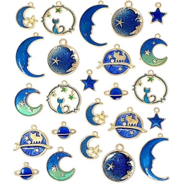 80 st diverse guldpläterad emalj Cat Moon Celestial Star Charm