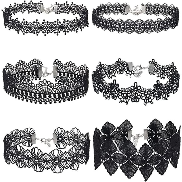Svart Blondert 6 stk Svart Rustfritt Stål Choker Halskjeder for Kvinner