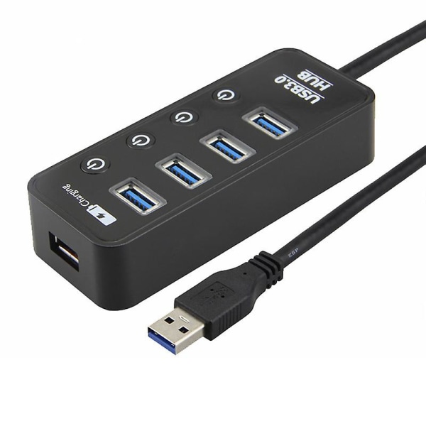 Tehokas USB 3.0 -keskitin, 4-porttinen virtapalkki USB-keskitin, jossa yksittäiset päälle/pois-kytkimet - virtalähde mukana