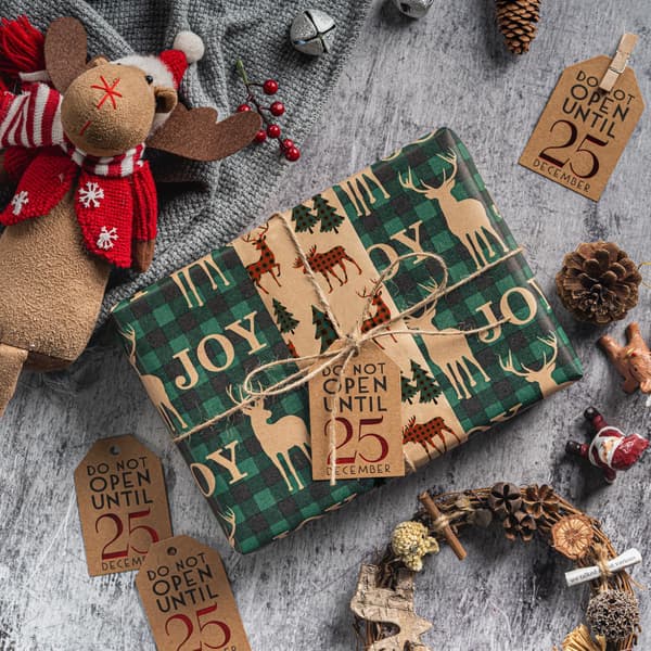 Julklappspapper, Kraftpapper - Röda och gröna rutiga mönster - Christmas Elements Collection - 4 rullar - 76 cm x 305 cm per rulle
