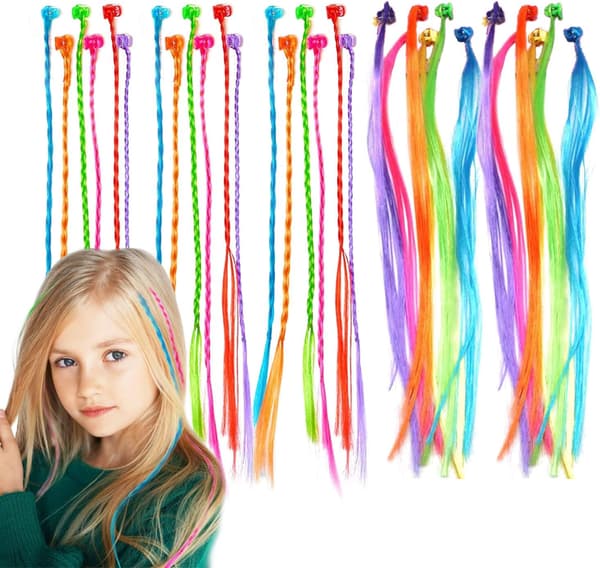 24-pack Hårflätor Set, Regnbågsflätor med Hårclips, Flätade