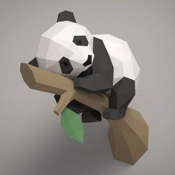 1 stk. 3D Dyrepapirmodel, Panda på Geometrisk Træ til Hjemmet