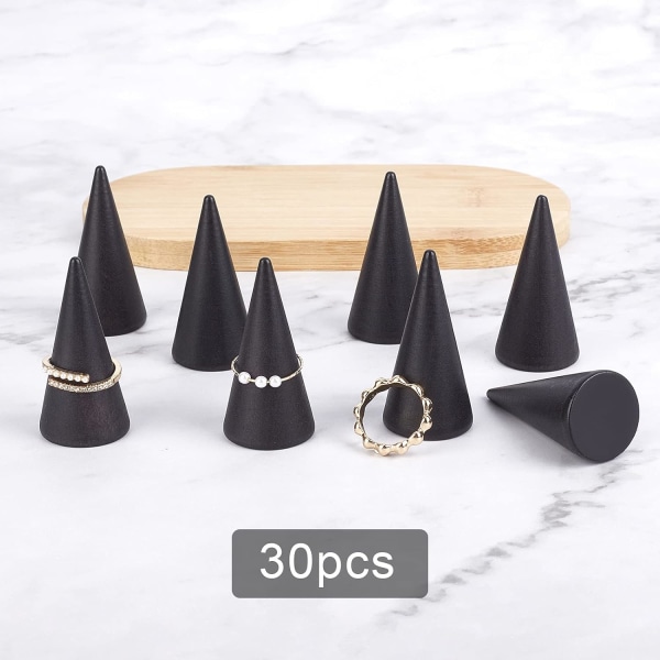 30 stycken svarta ringdisplayställ i massivt trä, konformade