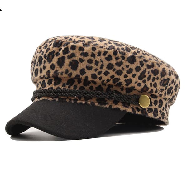 Dam Beret med Spikar Vinter Ivy Flat Hatt Leopard Beret