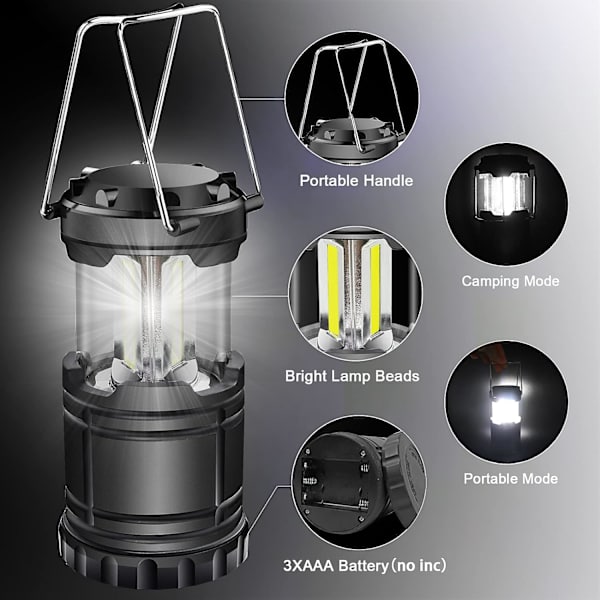 LED-leirilyhty, 350LM Kannettava Leirilyhty Metallisella Kahvalla