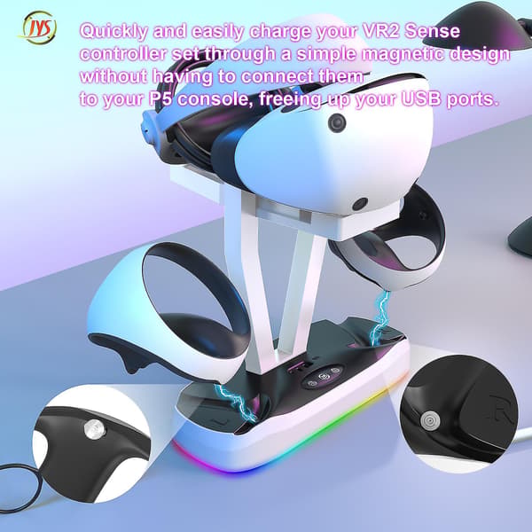 Ps Vr2 Controller-opladningsstation og headset-stativ, Ps Vr2 trådløs opladningsstation til 2 controllere, med LED-lys