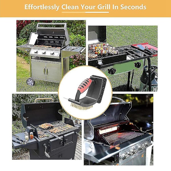 Grillbørste Grilltilbehør Messing Grillbørste 3 i 1 Multifunksjonell Bbq Rengjøringsbørste Cl