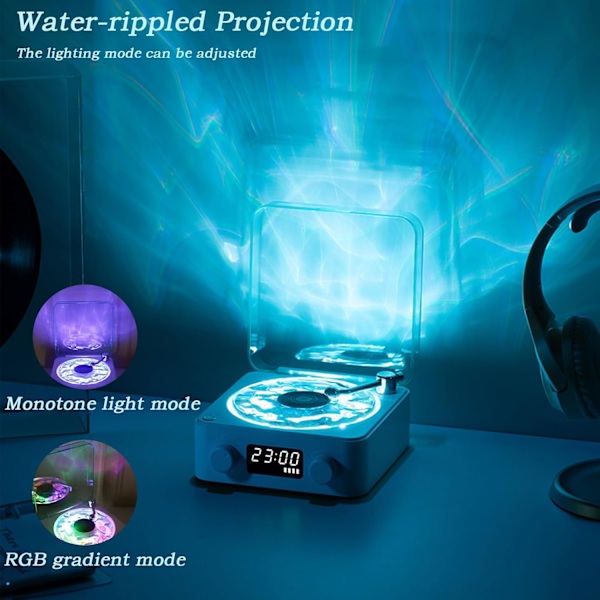 Levy soitin, Waves Vinyl Bluetooth-kaiutin, 2024 Uusi Kannettava Vintage Levykaiutin Säädettävällä Valolla ja Ajastuksella