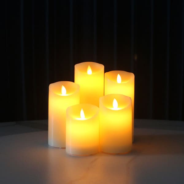 Sett med 3 flammefrie stearinlys, ekte batterifrie blanke paraffin