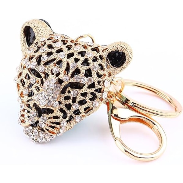 1 stk Nøkkelring med Leopardhode i Rhinestone, Veskepynt