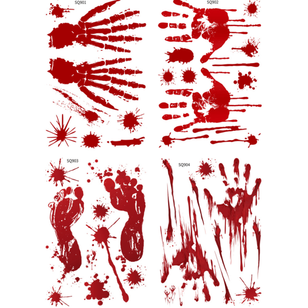 Halloween-dekorasjoner, 8 ark med skremmende blodige håndavtrykk