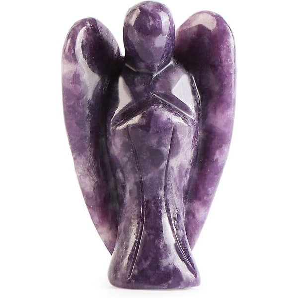 2 Inch Purple Lepidolite Crystal Angel Figurines Carved Gemstone Chakra Pocket Guardian Angel Statue Reiki Healing Stones for Meditation Home Decor Pr