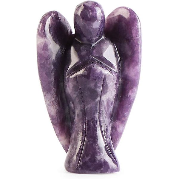2 tommer lilla Lepidolite krystal engel figurer udskåret ædelsten chakra lomme skytsengel statue reiki helbredende sten til meditation hjem indretning pr