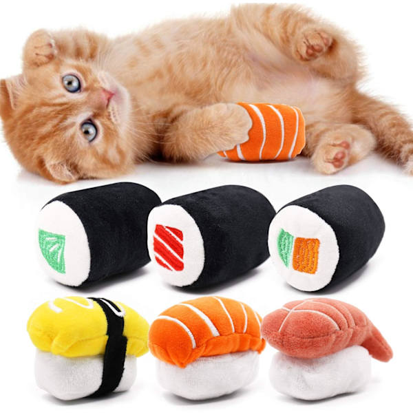 6-pack sushi katt leksaker med kattmynta sushi rulle kudde kattunge tugga bit leveranser uttråkning lindring fluffig kattunge tänder rengöring tugga kattälskare interaktiva plysch