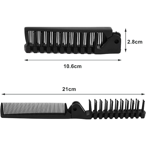 3 stk. (Sort) Foldbar Hårbørste og Kam, Plastik, Bærbar