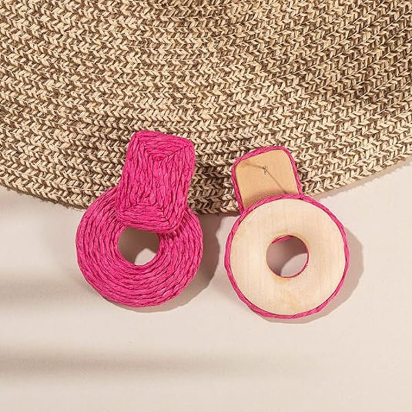 Statement Raffia Øredobber Søte Boho Øredobber Rattan Dangle Øredobber