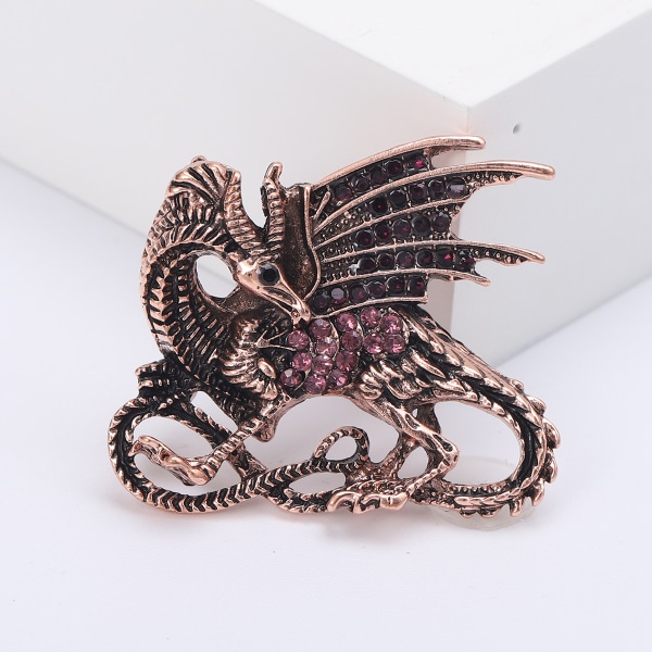 1 stk. (Rød Bronze) Dyrebroche Fierce Dragon Pins Rhinestone