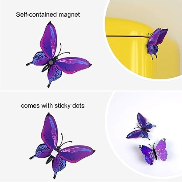 2 sæt lilla 3D simulation sommerfugl wallstickers, 3D